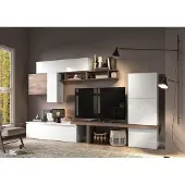 Freiraum Wohnwand >Ilary< in Weiss Hochglanz Lack / Mercure Holzstruktur Nachbildung