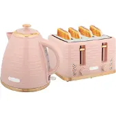 HOMCOM Wasserkocher-Toaster-Set mit 1,7 L Wasserkocher, 4 Scheiben-Toaster Creme