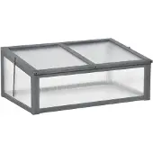 Outsunny Frühbeet Holz, Mini Gewächshaus 100 x 65 x 40 cm, Treibhaus Grau