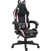 HOMCOM Gaming Stuhl Ergonomischer Gamer Stuhl mit Lendenwirbelstütze, Fußstütze