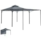 Outsunny Pavillon 3,2x3,2 m Stabil Winterfest Gartenpavillon mit Doppeldach