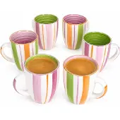 MamboCat 6er Set Tropicana Kaffeebecher 340ml Streifen Steingut Teetasse Kakao
