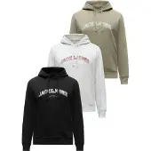 Jack & Jones 3er-Set: Hoodies in Khaki/ Creme/ Schwarz - S
