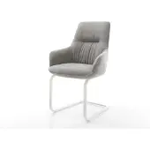 DELIFE Freischwinger Zelia-Flex mit Armlehnen Strukturstoff Soft Grau Freischwinger flach Weiß Taschenfederkern