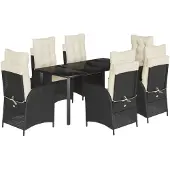 vidaXL 7-tlg. Garten-Essgruppe mit Kissen Schwarz Poly Rattan