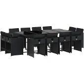 vidaXL 13-tlg. Garten-Essgruppe mit Kissen Schwarz Poly Rattan