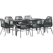 vidaXL 9-tlg. Garten-Essgruppe mit Kissen Schwarz Poly Rattan Glas