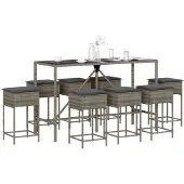 vidaXL 9-tlg. Gartenbar-Set mit Kissen Grau Poly Rattan