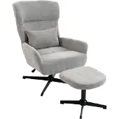 Dopwii 360° drehbarer Loungesessel mit Hocker, höhenverstellbar, Chenille-Bezug, mit Lendenkissen, Cremeweiß