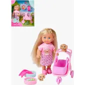 Evi love Puppe Hundewagen & Welpen 12 cm, Rosa