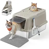 Feandrea Katzenklo Edelstahl, XL, mit Deckel, für Katzen bis 15 kg
