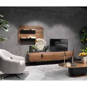 AEA Wohnwand Komplett Set Wohnzimmer Garnitur Braun Möbel Wandregal