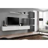AEA Weiß TV-Ständer Holz Möbel Garnitur Komplett Wohnwand Wohnzimmer Set Modern