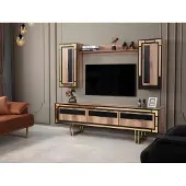 AEA Garnitur Wohnwand TV Ständer Schranke RTV Lowboard Braun Wohnzimmer