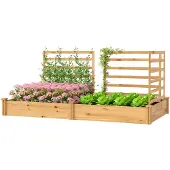 Outsunny Hochbeet mit Rankgitter Holz Blumenkasten mit 3 Spalier Trennwand