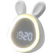 Eco-Light Weckerlampe für Kinder, weißer Hase mit Ohren, mit Hintergrundbeleuchtung, USB-Kabel