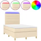 vidaXL Boxspringbett mit Matratze & LED Creme 120x190 cm Stoff