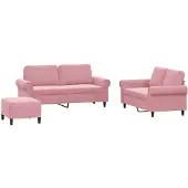 vidaXL 3-tlg. Sofagarnitur mit Kissen Rosa Samt