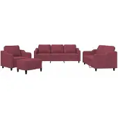 vidaXL 4-tlg. Sofagarnitur mit Kissen Weinrot Stoff