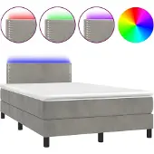 vidaXL Boxspringbett mit Matratze & LED Hellgrau 120x200 cm Samt