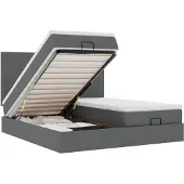 vidaXL Ottoman-Bett mit Matratzen & LEDs Dunkelgrau 200x200 cm Stoff