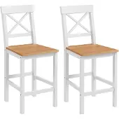 HOMCOM BARSTUHL 2er Set Kiefernholz Naturholz