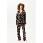 Mey Damen-Schlafanzug Serie Vivid Bloom Schwarz | Größe XL