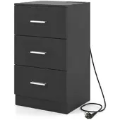 Costway Nachttisch mit Ladestation, 3 Schubladen, Hochglanz, für Boxspringbett, 38x35x66 cm, Schwarz
