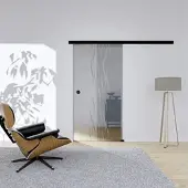 Hansaglas Glasschiebetür Sira 1 775 x 2050 mm Komplettset Schwarz Muschelgriff