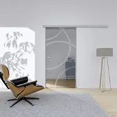 Hansaglas Glasschiebetür Planet 4 775 x 2050 mm Komplettset Silber Muschelgriff SoftClose