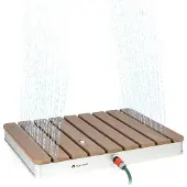 Blumfeldt Mobile Gartendusche, Aussendusche für den Garten, Bodendusche mit 4m Fontänenhöhe, Boden-Gartendusche mit Holz-Optik für Pool & Sauna, Außendusche Wasserdicht, Frost- & UV-Beständig