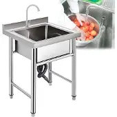 Markenlos Einzelbecken aus Edelstahl für gewerbliche Küchen, freistehende Gartenspüle, Waschküchenspüle