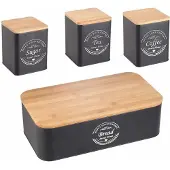 Herzberg HG-04401: 4-teiliges Brotbox-Set mit Aufbewahrungsbehältern, matt schwarz