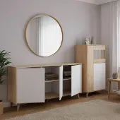 Dmora Leverano - Wohnzimmermöbel-Set, Eiche Braun, Modular