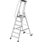 Hailo Stehleiter Master P80, 10000119, 2 Handläufe & Plattform, fahrbar, aus eloxiertem Aluminium, bis 150kg, mit 6 Stufen