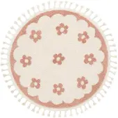 Little Olly Waschbarer Kinderteppich Rund | Moos Flower Rosa | Ø 80cm | Pink | Polypropylen | Rund