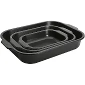 Woll Roast-it Bratreine, Auflaufform, PFAS-frei, schwarz, Verstärkte, zweilagige Antihaft-Versiegelung mit gleichmäßigen Garergebnissen, Set: 1x 23 x 18 cm, 1x 30 x 24 cm, 1x 38 x 30 cm