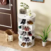 MODFU Schuhregal aus Spanplatte in Weiß, drehbar, 60x60x115 cm, 5 Ebenen