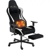 HOMCOM Gaming-Stuhl mit Massage, beheiztem Lendenkissen, 3D-Armlehnen, Schwarz