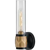 HINKLEY Elstead Ellison Wandleuchte E27 Schwarz mit Heritage-Messing Glas klar IP44