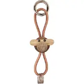 Kay Bojesen Denmark - Affe Schlüsselanhänger - Goldenfarbenes Metall/Naturleder Teak/Limba - 3 cm