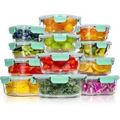 YASHE Glasbehälter mit Deckel, 12 Teile Stapelbar & Luftdicht Meal Prep Boxen Gl