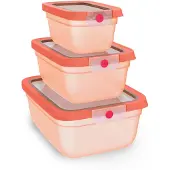 EMSA oneClick Vorratsdosen, 3-teiliges Space Saving Plus Set, 0,75 L, 1,50 L, 3,0 L, Set, Rechteckig, Orange, Deutschland, 974 g, 201,9 mm