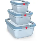 EMSA oneClick , Lebensmittelaufbewahrung, 3-teiliges Space Saving Plus Set, 0,75 L, 1,50 L, 3,0 L, Set, Rechteckig, Blau, Durchscheinend, Deutschland, 974 g, 201,9 mm