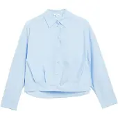 s.Oliver Langarmbluse , Damen, Gr. 38, blau (blau haze), Blusen Langarmbluse, Kurz gechnitten / Raffung am Saum / Baumwolle