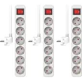 Elro 3-er Set ES106 6-Fach Steckdosenleiste mit Schalter und 1,5m Kabel – Kinder