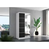 Fun-Möbel Schiebetürenschrank Schrank Nr.125 in Weiß- Schwarz matt 100x200x58 cm