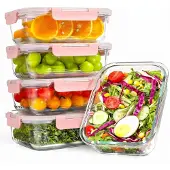 YASHE 5 Teile Glasbehälter mit Deckel, 1040ml Stapelbar & Luftdicht Meal Prep Bo