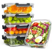 YASHE 5 Teile Glasbehälter mit Deckel, 1040ml Stapelbar & Luftdicht Meal Prep Bo