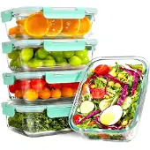 YASHE 5 Teile Glasbehälter mit Deckel, 1040ml Stapelbar & Luftdicht Meal Prep Bo